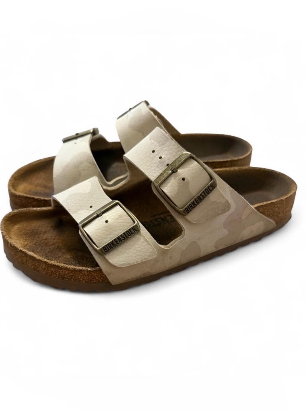 Birkenstock sandals camouflage tan white sz 38